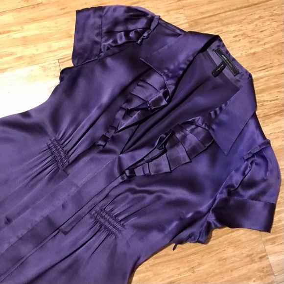 BCBG Max Azaria Purple Silk Deep V Ruffled Blouse - Picture 3 of 9